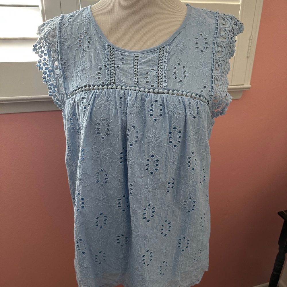 Knox Rose Sky Blue Eyelet Lace Blouse